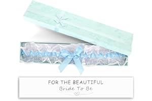 Kaempe Blue Garters for Brides, Wedding Garters for Brides Wedding Gift with Greeting Card and Box Bow Lace Stretchable Bridal Gift Accessories for Party, Engagement, Bridal Shower