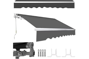 Tubiaz Markiza z ramieniem przegubowym, 350 x 300 cm, szara, markiza tarasowa z korbą ręczną, ochrona przed słońcem, odporna na promieniowanie UV, wodoodporna, regulowany kąt, wymaga montażu na