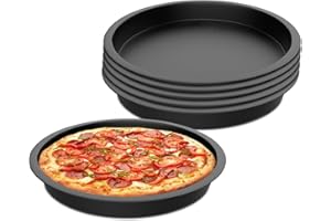LEKEFETO 6 teglie per pizza: teglia per pizza Ø 20 cm, in acciaio inox rotondo con rivestimento antiaderente, per pizza, torte di fiamma, durevole e facile da pulire (nero)