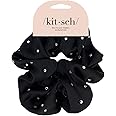 Kitsch Satin Rhinestone Brunch Scrunchie - Hair Band, Hair Scrunchies for Girls, Scrunchy Hair Ties for Women, Hair Accessories for Women, Black Hair Ties for Thick Hair, Bridal Party Gifts - Black
