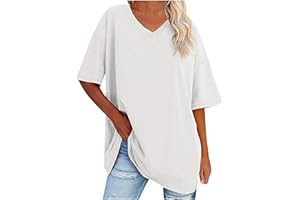 HAOLEI Chemises en Coton De Couleur Unie pour Femmes Col V Manches Courtes Tee Shirt Top Casual Mode Haut Blouse Lâche Plage Doux et Confortable T-Shirt Top