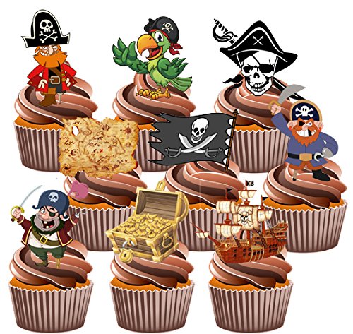 Piraten Geburtstag Party Pack – essbar Stand-up Cup Cake Topper (36 Stück)