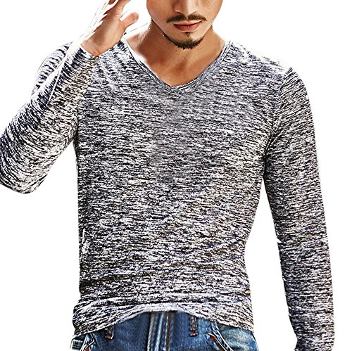 Preisvergleich Produktbild Kobay Herren Solide V-Ausschnitt Langarm T-Shirt Top Schlanke Bluse