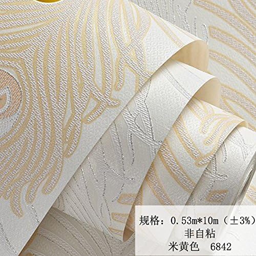BABYQUEEN Modern And Minimalist Embossed Peacock Feathers Environmental Non-Woven Cloth Wallpaper Living Room Tv Image Bedroom Wall Papers Rice Yellow 0.53*10m