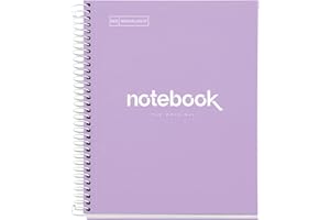 Miquelrius - Quaderno A5, Notebook Emotions, 80 Fogli 90 g/m², Griglia 5 mm, 1 striscia colorata, Spirale microforata, Taccuino a scacchi, Copertina extra rigida, 2 fori, Lavanda