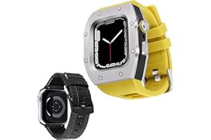 BINLUN Kompatibel mit Apple Watch Armband 44mm 45mm 2-Stück Silikon Armband mit Metall Schutzhülle, Ersatz Canvas Armband für iWatch Series 9/8/7/SE2/SE/6/5/4 für Herren