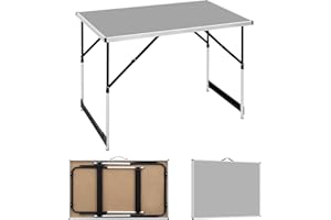WOLTU Mesa de Camping Plegable de Jardín de Trabajo de Balcón Ajustable en Altura de Aluminio Acero MDF, Gris
