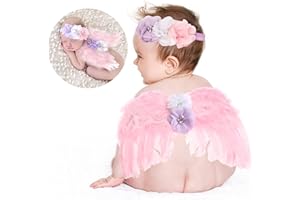 EQLEF Engelflügel für Baby,Newborn Baby Bekleidung flügel Baby fotoshooting flügel mit Haarband, Neugeborene Foto Prop Kostüm - Pink