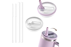 KISPATAI Leak-Proof 40 oz Cup Flip Straw Lid Replacement Compatible with stanley cup 40 oz Cups，Leak-proof and Dustproof, Easy to Clean,Replacement Reusable Cover(White+Purple)