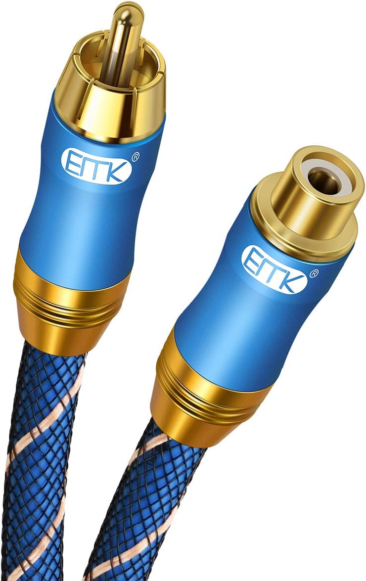 Cable de extensión RCA EMK 2M RCA Macho a Hembra Cable de Cobre Chapado en Oro, Cable de Audio coaxial Digital Resistente para Cine en casa, HDTV, amplificadores (2M, Cable de extensión RCA, Azul-3)