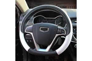 Pahajim Funda Volante Coche Tipo D Cubre Volante Coche de Cuero PU Cubierta de Volante Forma D Transpirable Antideslizante 37-38cm para Hombres y Mujeres