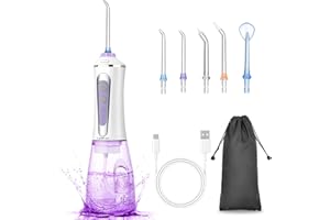 Leominor Water Flosser for Teeth Cordless, Oral Irrigator Dental with 5 Jet Tips 5 Modes, 300ML IPX7 Waterproof Electric Flosser for Teeth Cleaner, Rechargeable Teeth Braces Picks for Home Travel Use