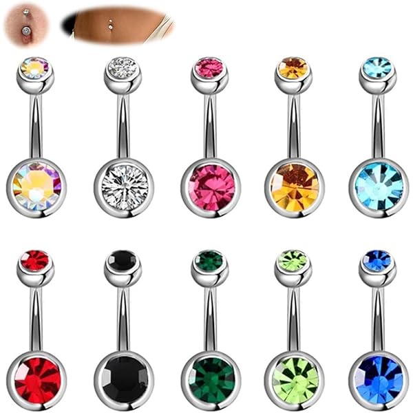 4 Piercing Ombelico In Titanio Con Cuore E CZ - Barra Corta Argento Per Donna