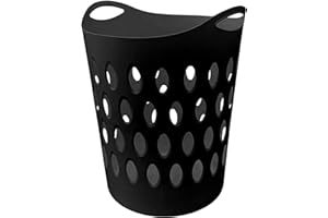 SIMPAHOME 60L Large Flexible Lightweight Plastic Laundry Hamper Basket with Aerate Hole Design and Side Handles - Black Single Basket - 57cm (H) x 45cm (W) x 41cm (D)