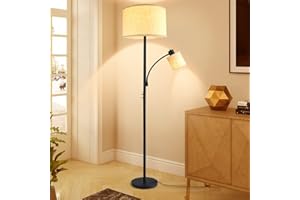 Depuley 2 Head Mother and Child Standing Floor Lamp, 3000k Warm White, Black Iron Reading Floor Lamps, Eye-Care Floor Light for Living Rooms, Bedrooms, Office, Modern Pole Light with 2* LED E27 Bulbs