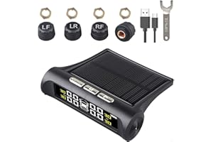 SDYGDB Tire Pressure Monitoring System Solar Wireless TPMS with 4 Sensor IP67 Waterproof Auto Safety Monitor Digital LCD Display USB Charging Auto Alarm System for Truck RV Trailer Car(black)
