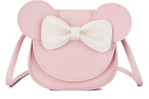 SUNNEE Little Girl's Bowknot Shoulder Bag HandbagLittle Girls Handbags - Shoulder Bag with Bow Knot Mini Flap Bag, Cute Mouse Ear Bow Crossbody Purse, PU Shoulder Handbag for Kids Girls Toddlers (Pink)