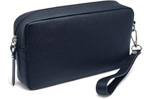 FAST WORLD SHOPPING Pochette da Polso Vera Pelle, Borsello da Uomo con Manico Removibile, Marsupio a Mano Made In Italy, Borsa con Maniglia Sotto Braccia Ufficio Viaggio Casual 22x12x5 cm