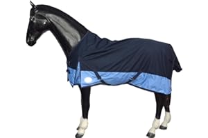 EQUITACK YOUR PASSION IS OUR MISSION Equitack Turnout Rug for Horses | Breathable Horse Blanket with Regular Neck, Tail Flap, Leg Straps | 600D Polyester, Lightweight 0g No Filling Horse Cover | Washable Rug (Navy/Baby Blue 6'0'')