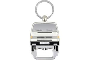 BRISA VW Collection - Volkswagen Portachiavi vintage in metallo con apribottiglie/cavatappi, per chiavi/zaino/borsa, Camper T4 Bus design (Fronte Bus/Bianco)