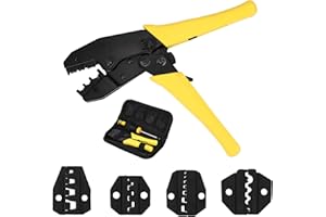SOBEAU Crimping Pliers for Cable Crimping with 5 Interchangeable Jaws and a Screwdriver for Changing Cable Lugs, for Insulated and Uninsulated Cable Lugs, Heat Shrink Tubing, Wire End Ferrules