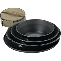 CAMPINGMOON 4-teiliges Edelstahl Geschirrset Schwarz - Campingteller & Schalen