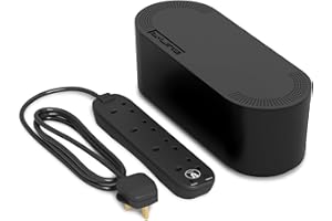 D-Line Cable Tidy Box with 4 socket 2m Extension Lead 13amp Surge Protected, Cable Management Solution, TV Wire Tidy, Desk Cable Organiser - Small, Black