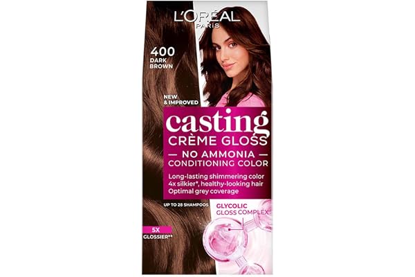 L'Oreal Paris Casting Cr me Gloss Hair Color With Glycolic Gloss Complex 5X Glossier Hair Color Shade 400 - Dark Brown 60g + 40ml + 60g, Pack of 1