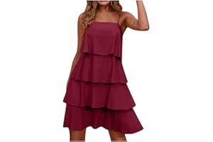 AMhomely Summer Dresses for Women UK ClearanceSolid Casual Bohemian Strapless Sleeveless Dress Ruffle Layered Elegant Beach Skirt for Special Occasions Ladies Petite Dresses UK Size Plus Size
