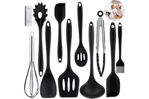 VENGA AMIGOS 10 Pièces ustensiles de cuisine silicone，Cuisine en Silicone Antiadhésive Anti-Rayures et Résistante à la Chaleur,Outil de Cuisine Antiadhésif pour Cuisine Écumoire,Louche, Spatule,Cuillère à pâtes