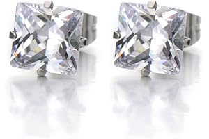 COOLSTEELANDBEYOND 1 par de circonitas cuadradas – Pendientes para hombre y mujer, unisex, acero inoxidable