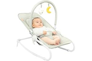 Badabulle Transat Bébé Pliable Lichen - Dossier Molletonné Ajustable - Fixe ou en Balancelle - Harnais sécurité 3 points - Arche de Jeu Amovible - Déhoussable - Garantie à vie