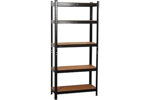 wowsubli Garage Shelving Units 5 Tier, Heavy Duty Storage Racking Shelf with Metal Boltless for Workshop Warehouse Office(Black,70x30x150cm)