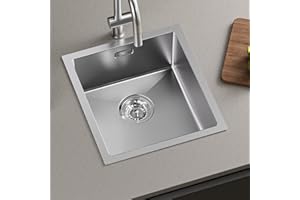 CECIPA Spülbecken Küche 40x44cm, Spüle Edelstahl 304 Eckig inkl. Siphon, Waschbecken Küche für Unterschränke ab 40 cm Breite, Küchenspüle 1 becken Einbauspüle Edelstahlspüle