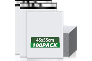 Wanxida Lot de 100 Sacs d'expédition en Plastique, Conditionnements Plastique Polystyrène Pochettes avec Bande adhésive auto-scellante, 45x55cm