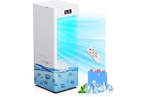 SENTICUM Air Cooler, 6L Portable Air Conditioner with 4 Ice Packs, 3 IN 1 Portable Air Conditioning Unit with Remote and Front Display, 3 Speeds & Cooling Mode, 12H Timer, Double Water Tank, 60° Oscillation