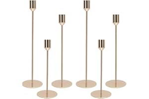SCLLNDA Set di 6 Porta Candele da Tavolo 34/28/24cm,Portacandele Oro in Metallo,per Candele Coniche da 2.2cm,Candelabro Portacandele Natalizio,Porta Candele per Matrimoni,Compleanni,Natale,Halloween