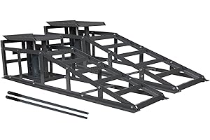 SwitZer Metal Vehicle Car Ramp Lift With 2 Ton Hydraulic Jack 1 Pair Height Adjustable Garage Heavy Duty Grey New