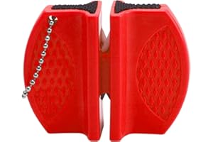 Rrumyve Portable Double-Sided Knife Sharpener, Small Hanging Design Comfortable Kitchen Knife, Mini Kitchen Knife Sharpener, for Family, Camping Tours or Outdoor Survival (Red)