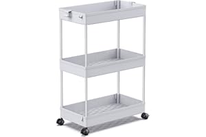 SPACEKEEPER Carro de Almacenamiento de 3 Niveles, estantería móvil, Carro de Utilidad Deslizante, Multiusos para baño, lavandería, Dormitorio, Oficina, Lugares Estrechos, Gris