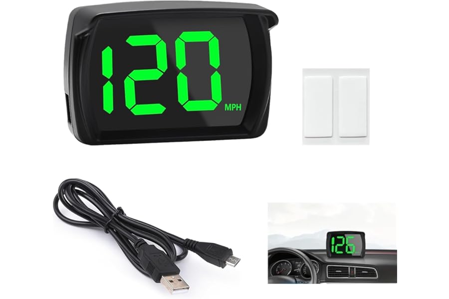 Digital GPS Speedometer HUD with LED Display for Cars, Trucks, Motorcycles – Large Font MPH Head-Up Display, Plug & Play USB Connection, Accurate Speed Tracking for Vehicles, Universal Fit (MPH)