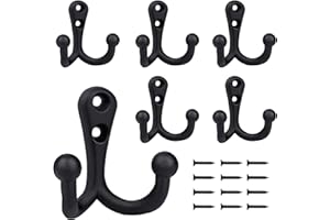 BIGLUFU 6 Piezas Percheros Pared Ganchos para abrigos Vintage Ganchos de Decoración Para Dormitorio, Baño, Cocina, Armario, Negro