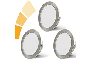 KYOTECH Set de 3 luminaires pour meuble LED Dimmable 230V, 4W LED IP44 G4 15mm spots encastrables pour meuble plat, 4000K blanc naturel, hotte de cuisine, spot encastrable salle de bain (Nickel Brossé)