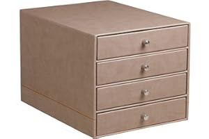 RHODIA 318864C - Trieur 4 Tiroirs Taupe - 24,8x32,7x22,8 cm - Piqûres Sellier Orange - Extérieur Simili Cuir - Collection Home Office Rhodiarama - Organisation de Bureau & Rangement Design