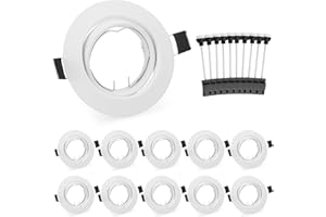 ‎LESELUX Leselux Einbaustrahler GU10 Set, 10x Einbaurahmen Weiß, Einbaustrahler Rahmen Schwenkbar 60°inkl. GU10 Fassung für LED, Halogen Leuchtmittel, Deckeneinbaustrahler Rahmen Rund Lochdurchmesser 68-80mm
