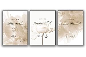 UGZDEA Images sur toile islamique, poster de calligraphie arabe en marbre Allah Citations islamiques modernes pour salon, chambre à coucher, décoration de la maison – Sans cadre (No Framed-1, 3 x 20 x