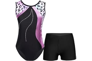 TSSOE Zweiteiliger Mädchen Turnanzug Gymnastikanzug kurzarm Turnbody Tanzbody mit Strass Shorts Tanzshorts Gymnastikbody Ballettkleidung