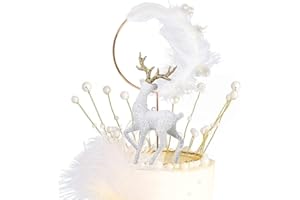 Rentier Tortendeko Dekoration,Doyomtoy Weihnachtstorte Deko Kuchen Topper Kristall Hirsch Krone Engelsflügel Kuchen Dekoration für Weihnachten Geburstage Deko