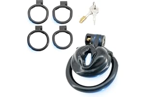 BDSMJOY chastity cage,Viene con 4 anillos para testículos,Jaula de castidad para personas transgénero,Jaula para pene gay,Juguetes sexuales SM para hombres (Negro)
