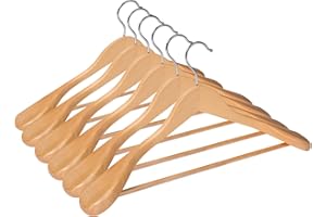 ABHENG Cintres en Bois, Lot de 6 Cintres de Costumes, Crochet Rotatif à 360°, Antidérapants pour Vestes, Chemises, Costumes, Manteaux, 44 x 5,5 x 23 cm (L x B x H), Nature AWY0406N